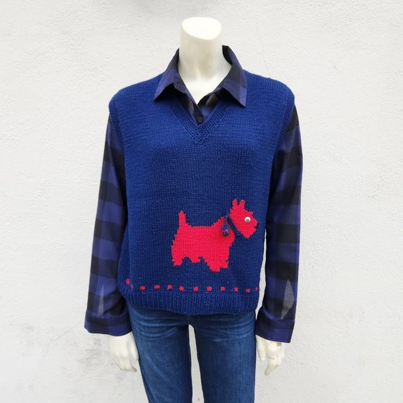 Vintage Jackets & Coats Vintage Googly Eye Scottie Dog Sweater Vest